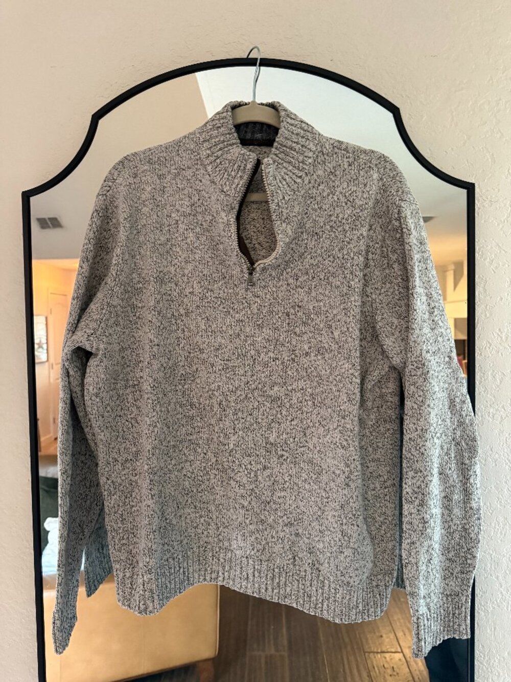 Chaps Men’s Medium Marled Gray Quarter Zip Cotton Sweater Preppy Heritage